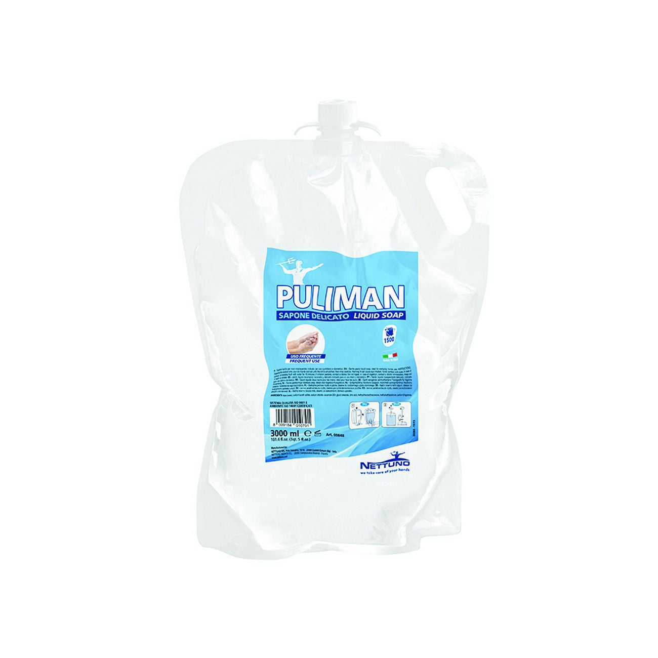 Sapone Liquido Lavamani "Puliman" Ricarica Per Dispenser - ml.3000 ricarica in sacchetto T-bag - 6 pz