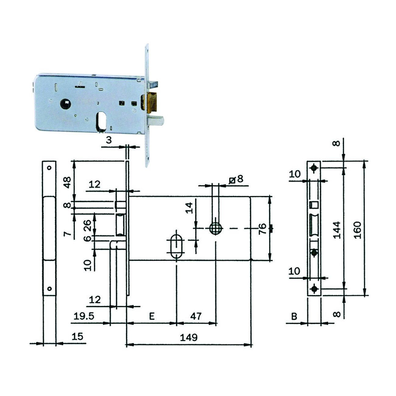 Elettroserratura Da Infilare Per Fasce Mm.76 H 550 - mm.60, frontale mm.16 (5506010)