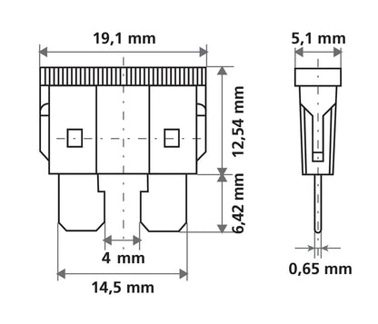 Disegno tecnico quotato di Smart Led, mix 10 fusibili lamellari con spia a led, 12/32V, con le misure