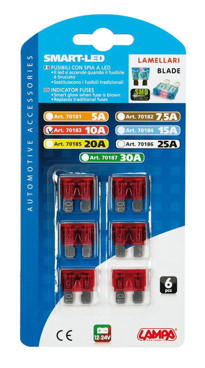 La confezione di Smart Led, set 6 fusibili lamellari con spia a led, 12/32V, vista 3