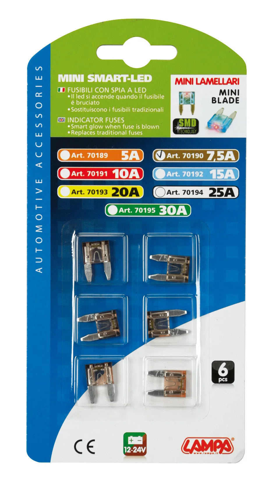 La confezione di Smart Led, set 6 micro-fusibili lamellari con spia a led