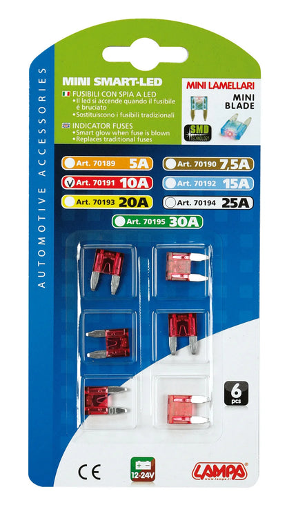 La confezione di Smart Led, set 6 micro-fusibili lamellari con spia a led, vista 2