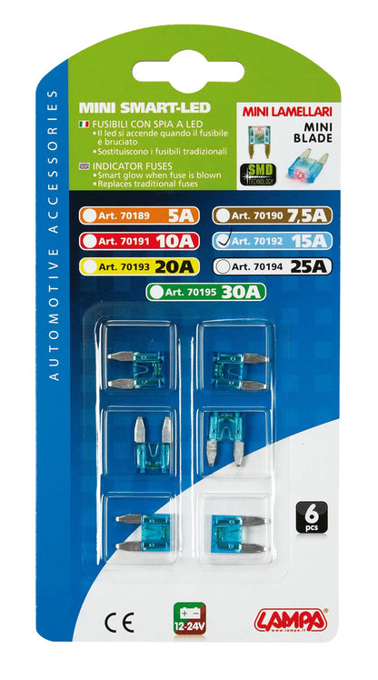 La confezione di Smart Led, set 6 micro-fusibili lamellari con spia a led, vista 3