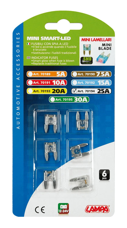 La confezione di Smart Led, set 6 micro-fusibili lamellari con spia a led, vista 5