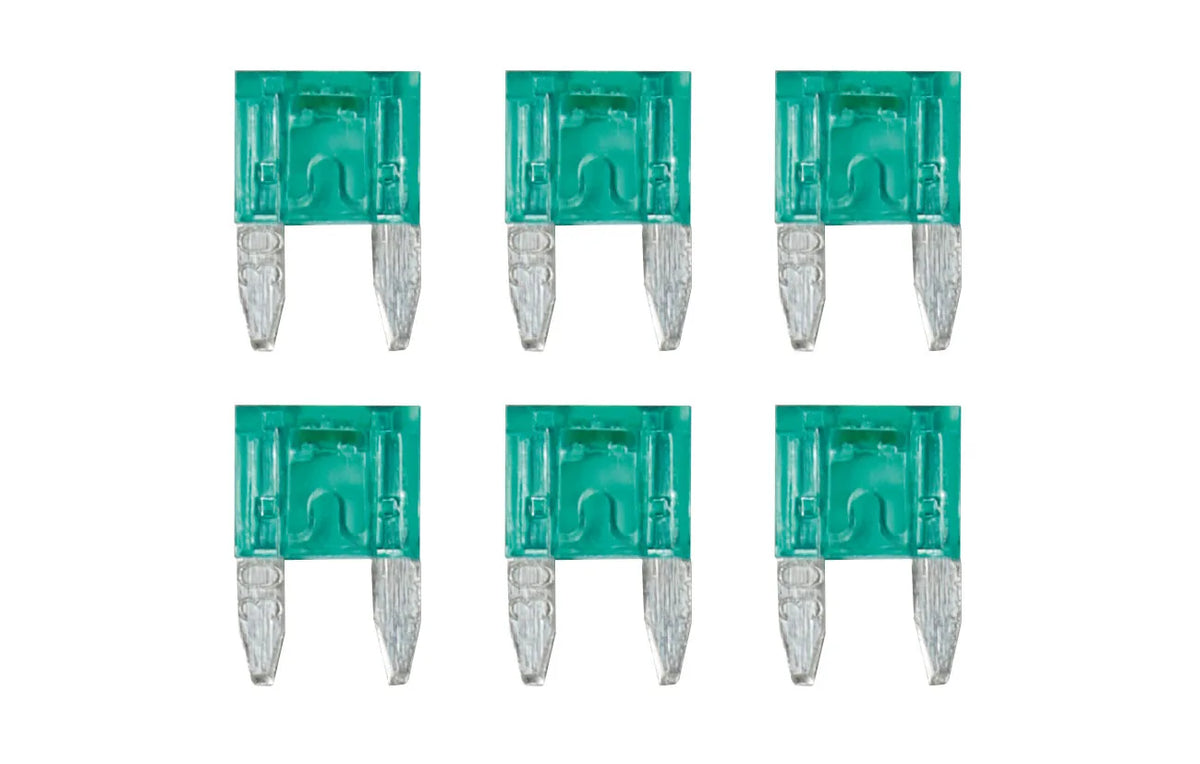 Smart Led, set 6 micro-fusibili lamellari con spia a led su fondo bianco, vista 6