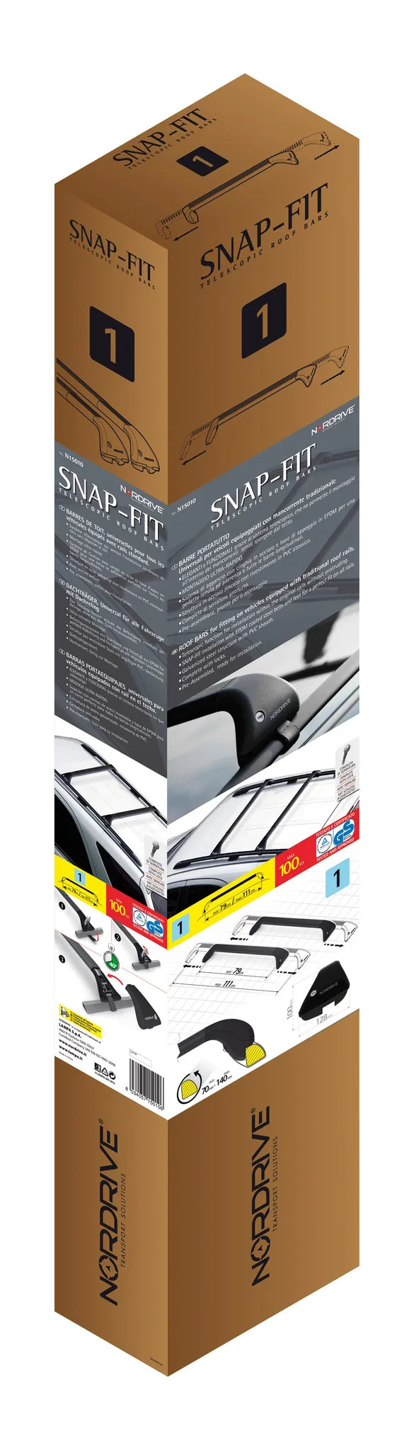 La confezione di Snap Steel Rail, set completo barre portatutto telescopiche