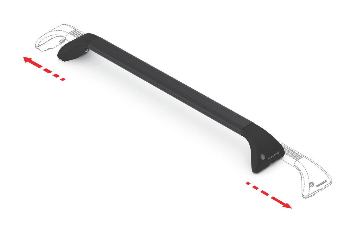 Disegno tecnico quotato di Snap Steel Rail, set completo barre portatutto telescopiche, con le misure, vista 4