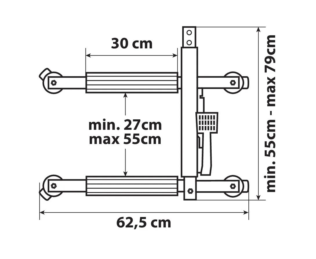 Disegno tecnico quotato di Sollevatore idraulico per posizionamento veicoli - 1.600 kg, con le misure, vista 2