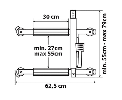 Disegno tecnico quotato di Sollevatore idraulico per posizionamento veicoli - 1.600 kg, con le misure, vista 2
