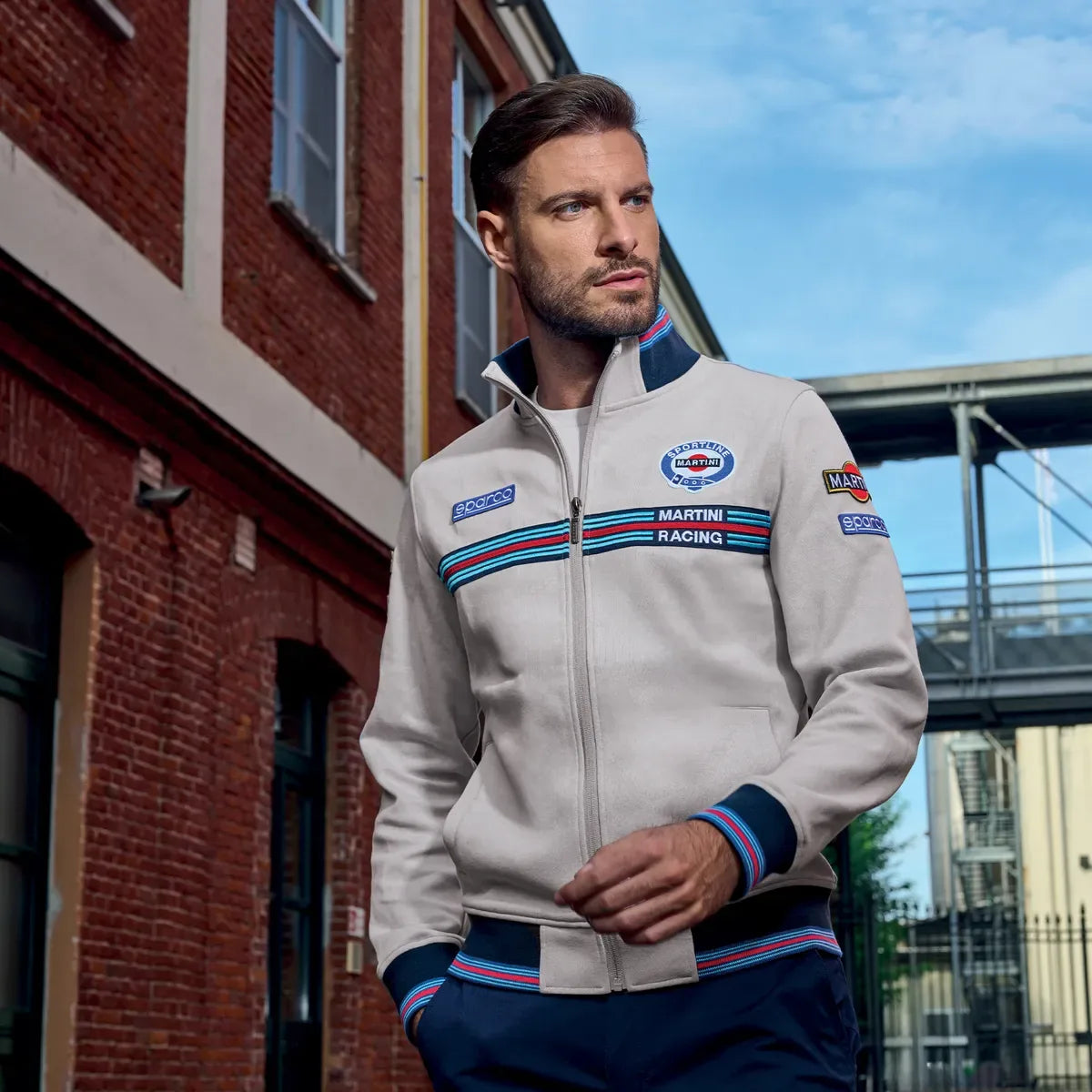 Felpa con zip intera Sparco Martini Racing in cotone Grigio – vista 3
