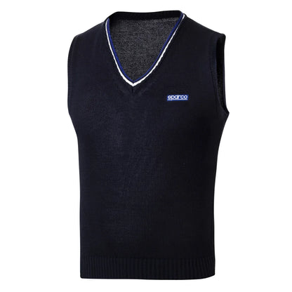 Gilet Sparco in cotone con scollo a V e loghi ricamati Blu Marine