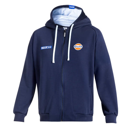 Felpa con cappuccio e zip intera Sparco Gulf in cotone garzato Blu Scuro
