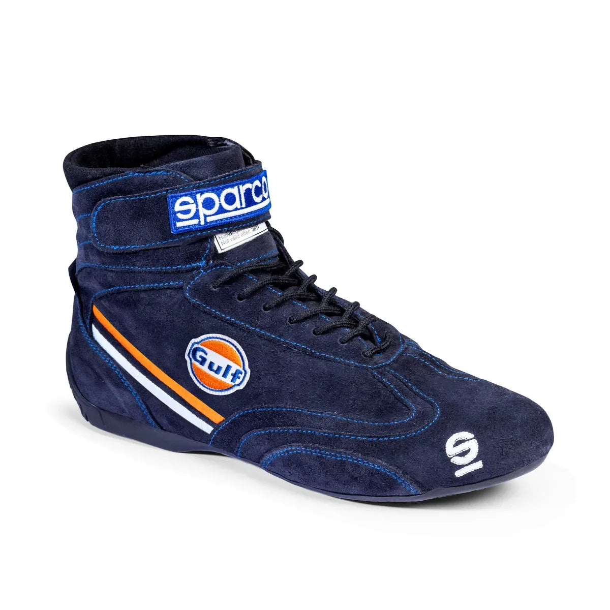 Scarpe Sparco Gulf Top omologate FIA in pelle scamosciata blu scuro e arancione
