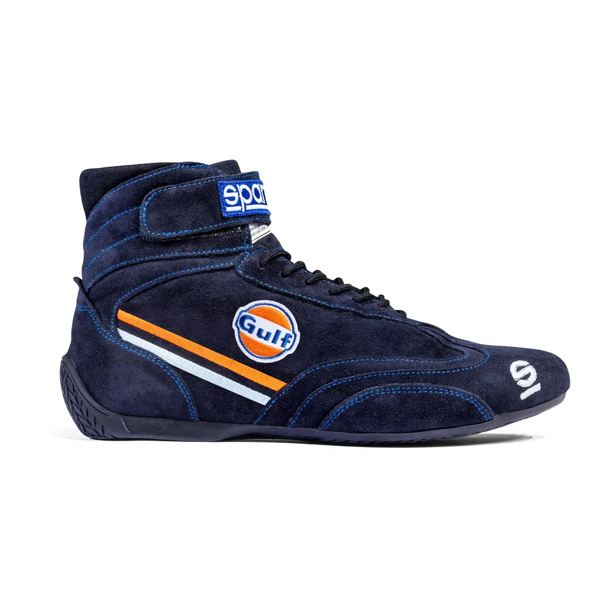 Scarpe Sparco Gulf Top omologate FIA in pelle scamosciata blu scuro e arancione – vista 3