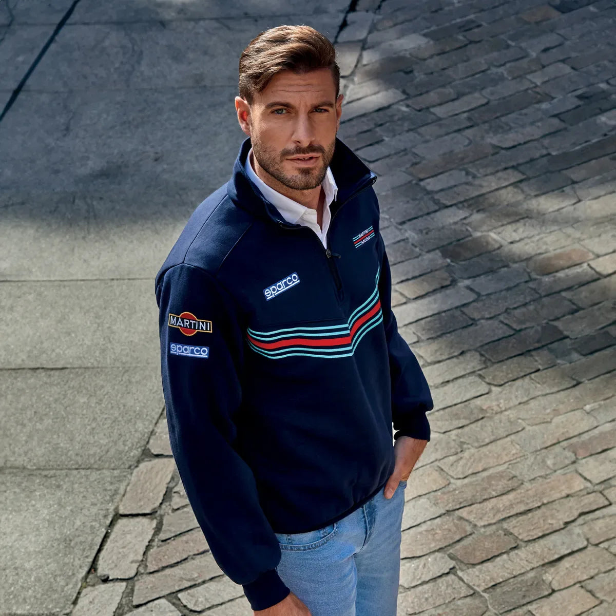 Felpa con mezza zip Sparco Martini Racing in cotone e poliestere Blu Scuro – vista 5