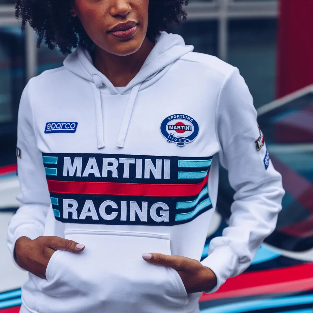 Felpa con cappuccio da donna Sparco Martini Racing Hoodie Lady in poliestere e cotone Bianco – vista 2