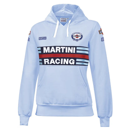Felpa con cappuccio da donna Sparco Martini Racing Hoodie Lady in poliestere e cotone Celeste