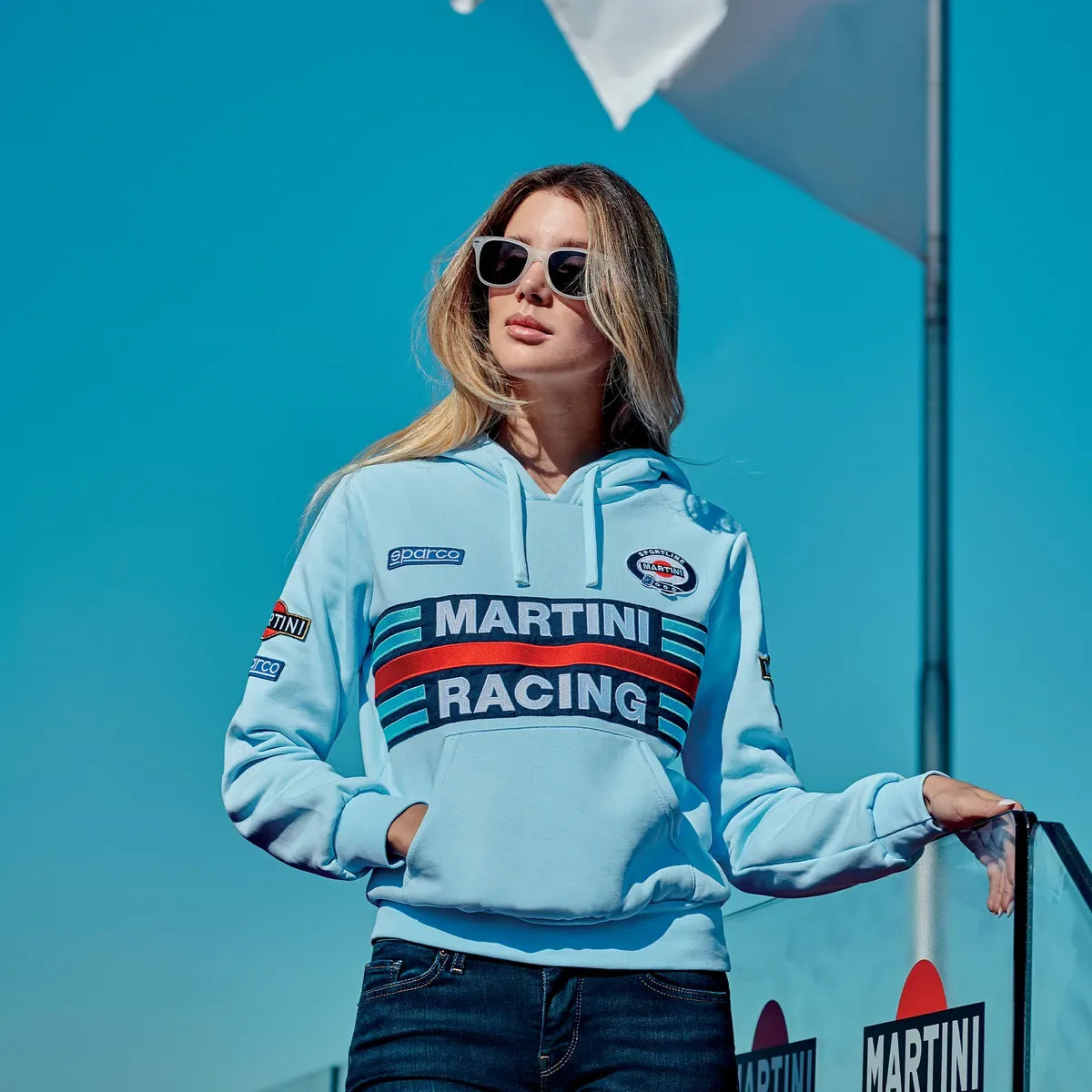 Felpa con cappuccio da donna Sparco Martini Racing Hoodie Lady in poliestere e cotone Celeste – vista 2
