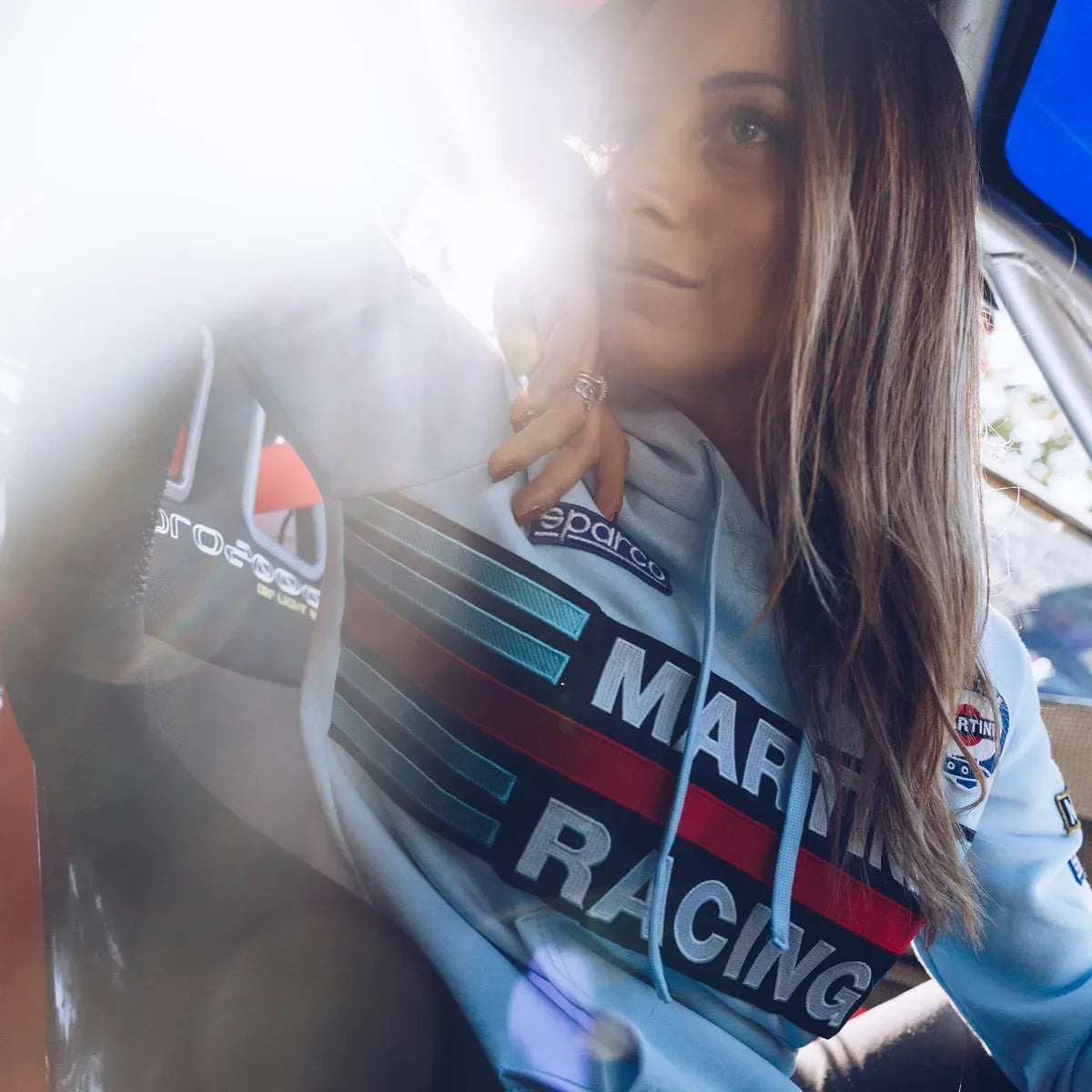 Felpa con cappuccio da donna Sparco Martini Racing Hoodie Lady in poliestere e cotone Celeste – vista 4