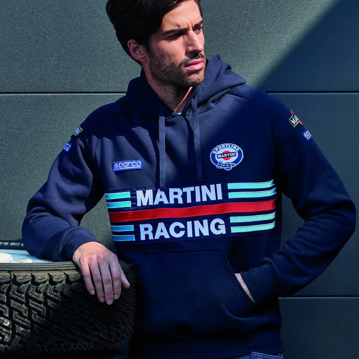 Felpa con cappuccio Sparco Martini Racing Hoodie Martini-R in poliestere e cotone Blu Marine – vista 2