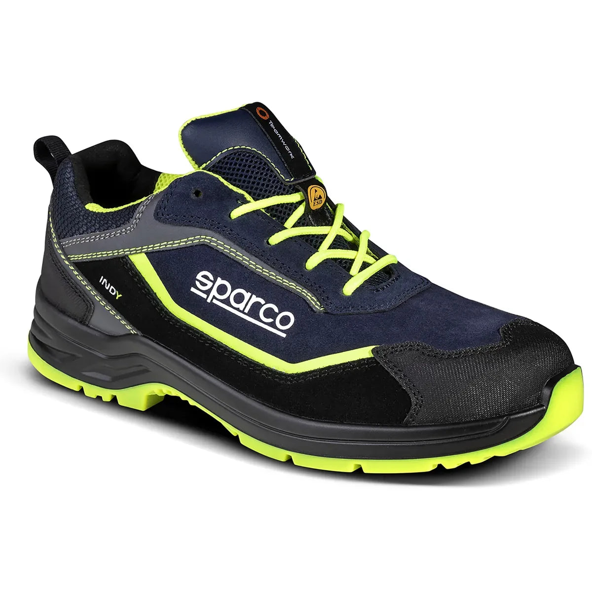 Scarpe antinfortunistiche basse Sparco Indy ESD S3S SR FO LG Blu Marine / Giallo Fluo