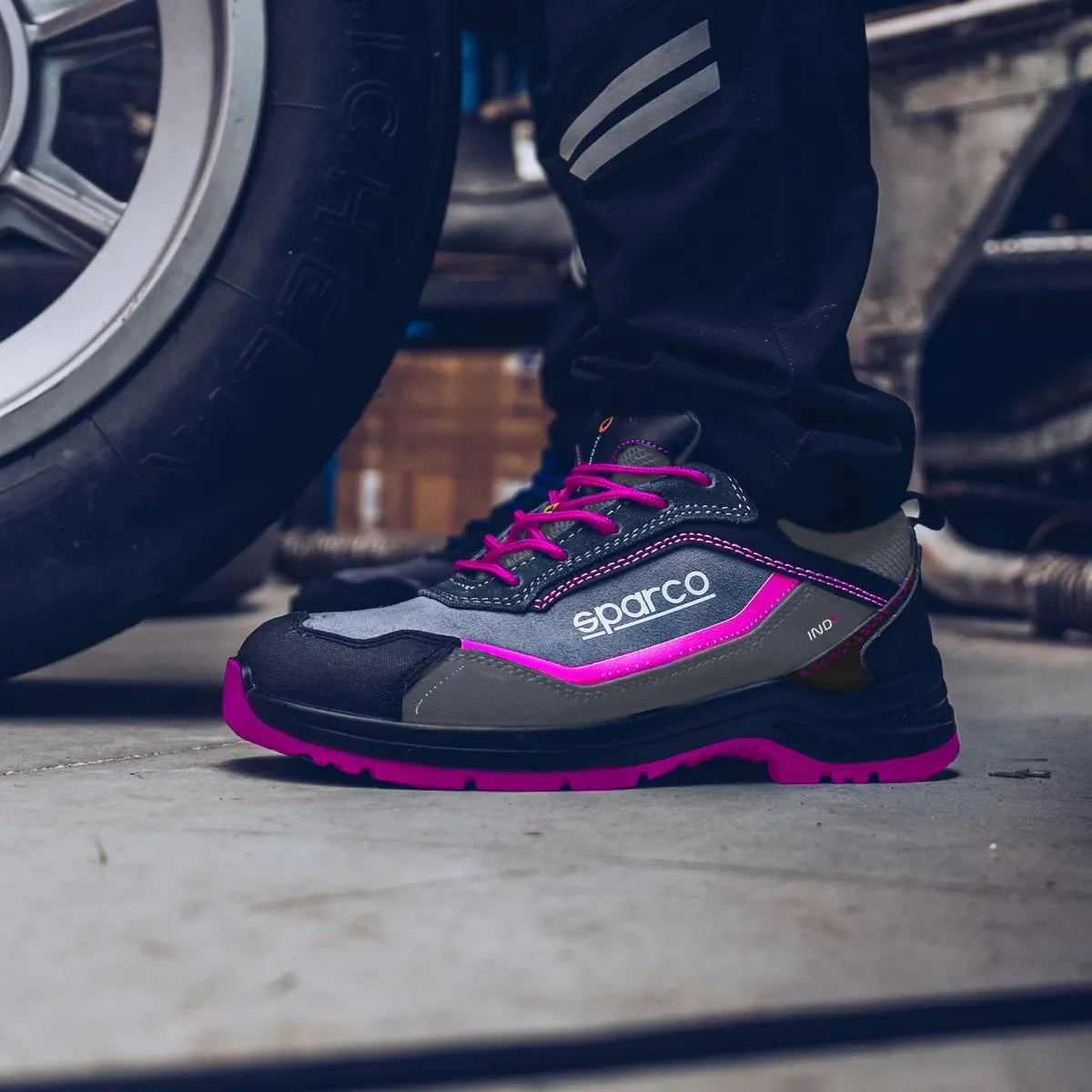 Scarpe antinfortunistiche basse Sparco Indy ESD S3S SR FO LG Grigio / Fucsia – vista 5