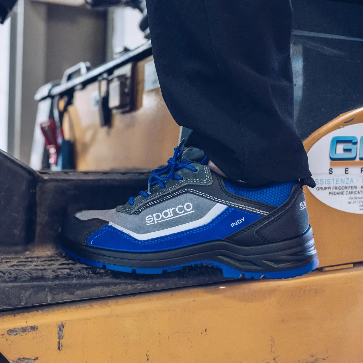 Scarpe antinfortunistiche basse Sparco Indy ESD S3S SR FO LG Grigio Scuro / Azzurro – vista 5