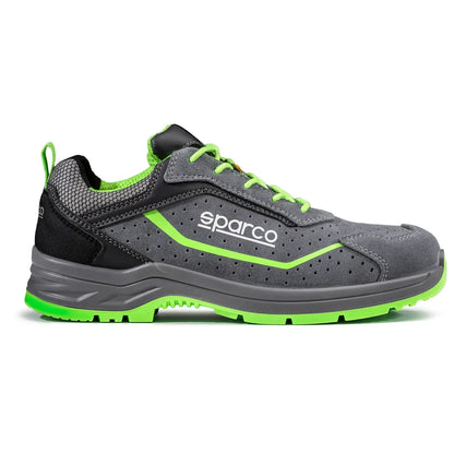 Scarpe antinfortunistiche basse Sparco Indy ESD S1PS SR FO LG in pelle scamosciata Grigio / Verde Fluo – vista 3