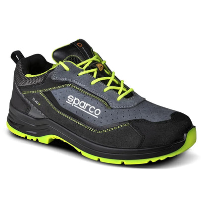 Scarpe antinfortunistiche basse Sparco Indy ESD S1PS SR FO LG in pelle scamosciata Grigio Scuro / Giallo Fluo