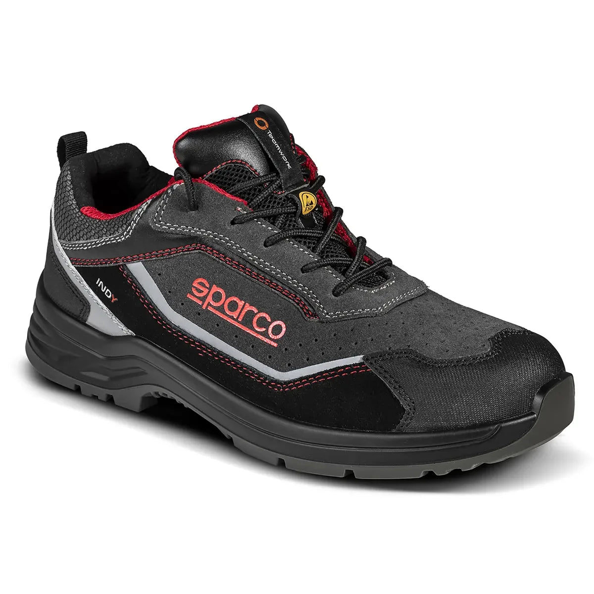 Scarpe antinfortunistiche basse Sparco Indy ESD S1PS SR FO LG in pelle scamosciata Nero / Griglio Scuro