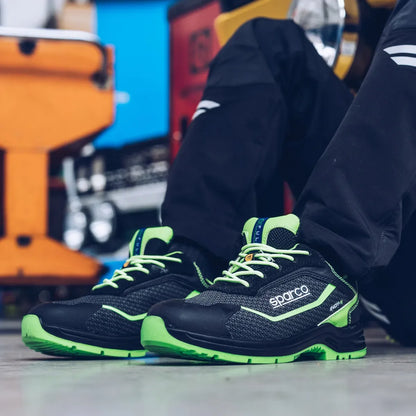 Scarpe antinfortunistiche basse Sparco Indy-E ESD S3S SR FO LG Nero / Verde Fluo – vista 2