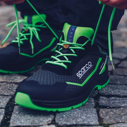 Scarpe antinfortunistiche basse Sparco Indy-E ESD S3S SR FO LG Nero / Verde Fluo – vista 3