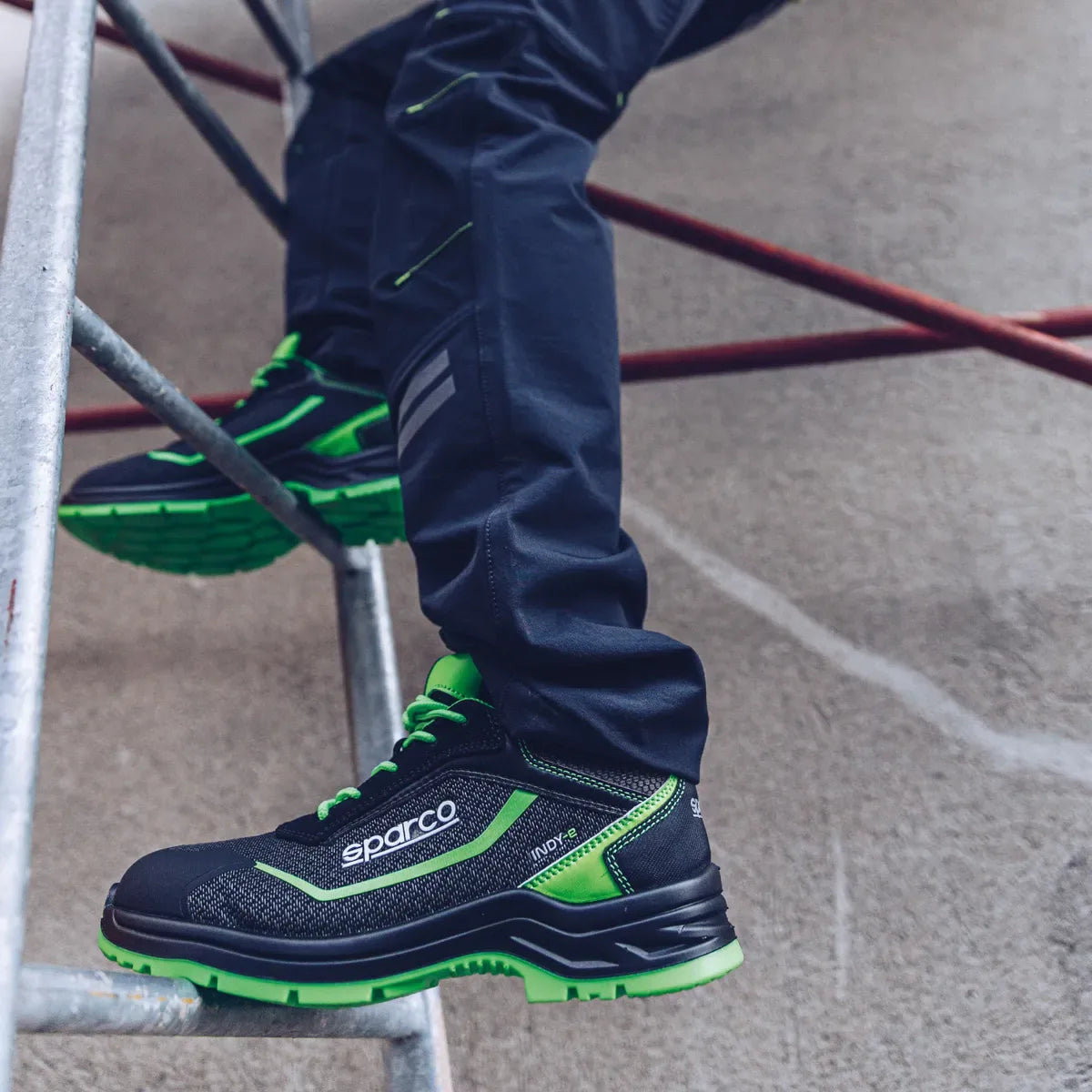 Scarpe antinfortunistiche basse Sparco Indy-E ESD S3S SR FO LG Nero / Verde Fluo – vista 5