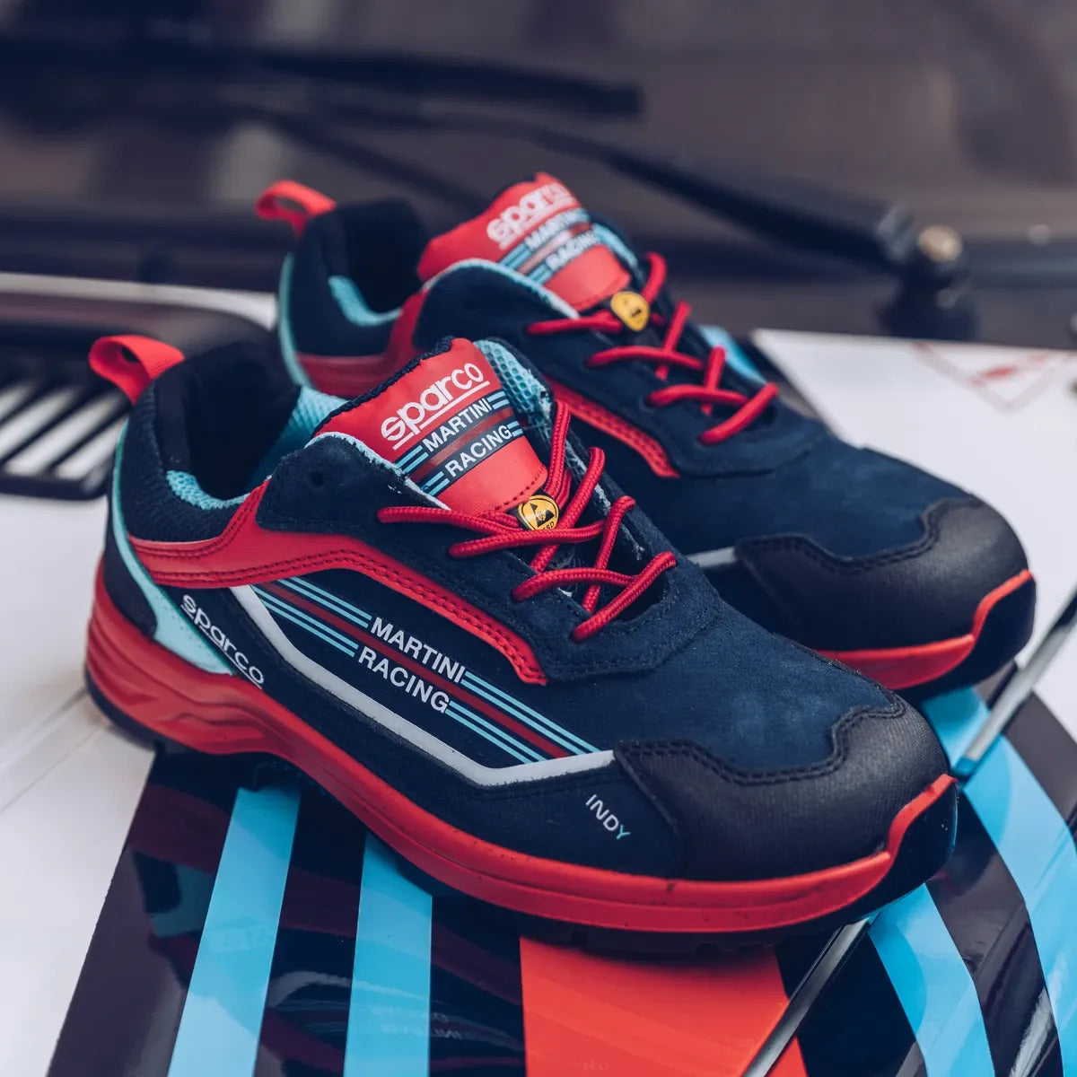 Scarpe antinfortunistiche basse Sparco Indy Martini-R ESD S3S SR FO LG blu marino e rosso – vista 2