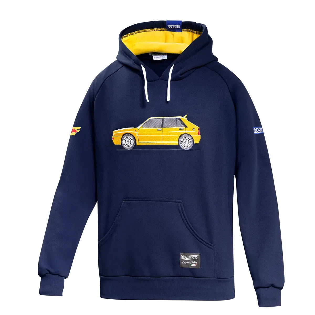 Felpa con cappuccio Sparco Lancia HF Delta blu notte e giallo