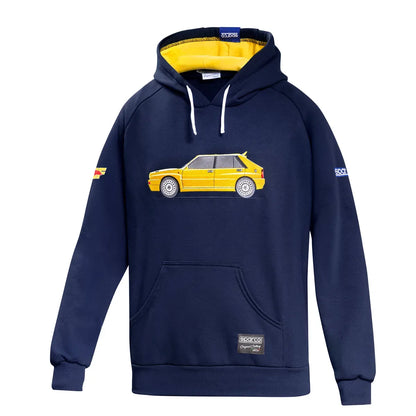 Felpa con cappuccio Sparco Lancia HF Delta blu notte e giallo