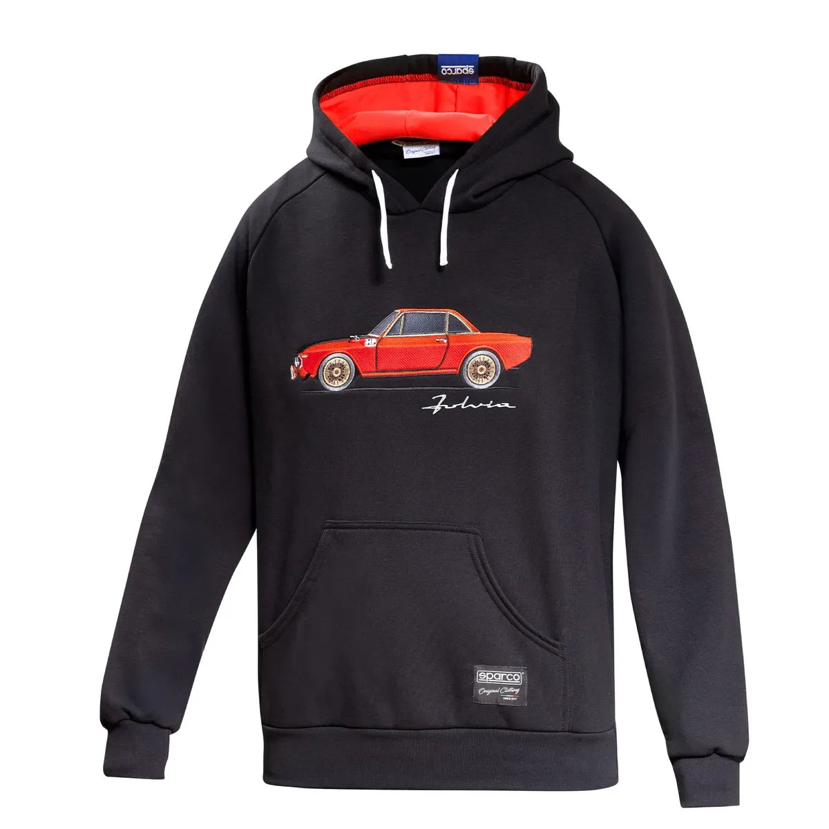 Felpa con cappuccio Sparco Lancia HF Fulvia nera e rossa