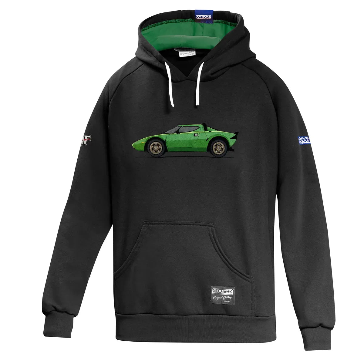 Felpa con cappuccio Sparco Lancia HF GR 4 con vettura ricamata Nero / Verde