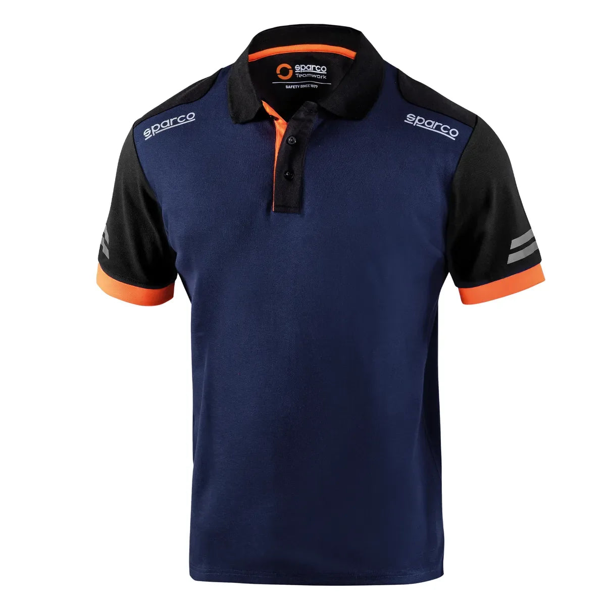 Polo da lavoro Sparco Tech Toledo in piqué cotone e poliestere Blu Marine / Arancio Fluo