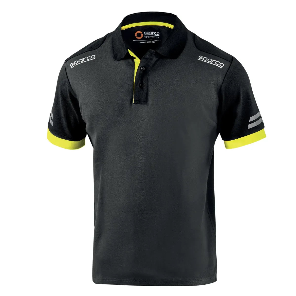 Polo da lavoro Sparco Tech Toledo in piqué cotone e poliestere Grigio Scuro / Giallo Fluo
