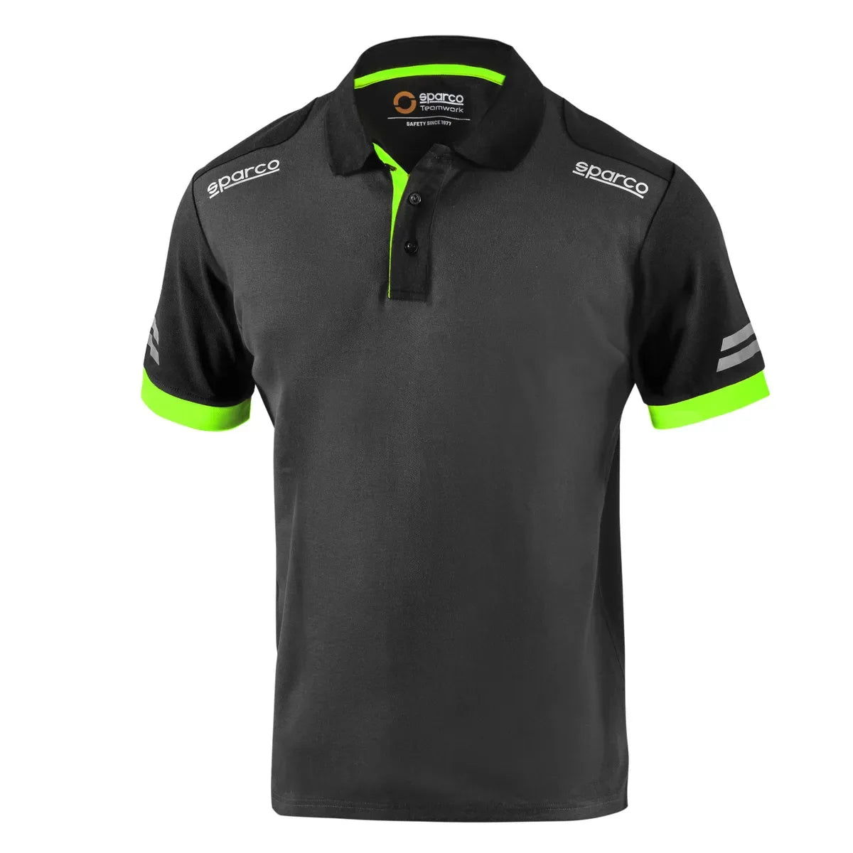 Polo da lavoro Sparco Tech Toledo in piqué cotone e poliestere Grigio Scuro / Verde Fluo