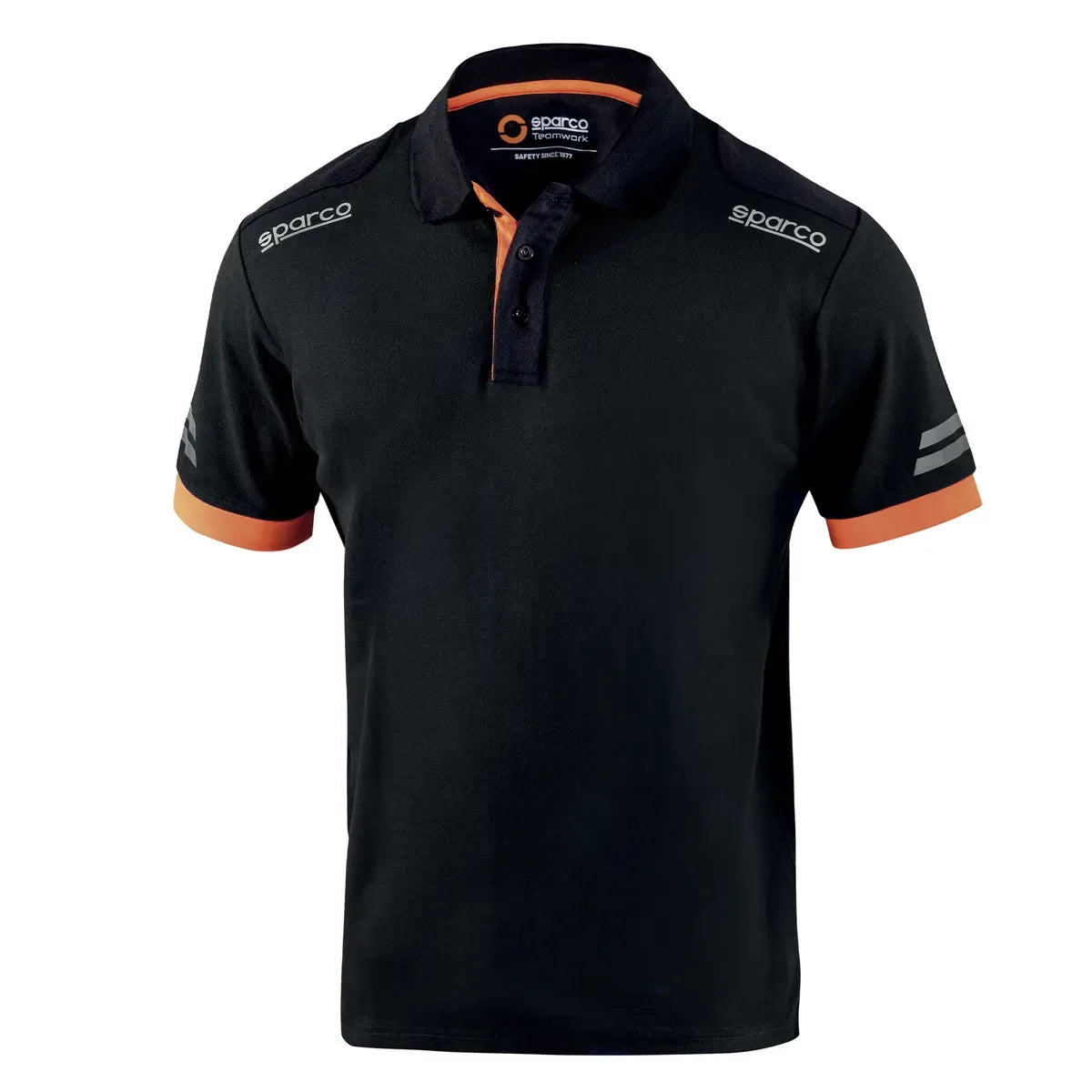 Polo da lavoro Sparco Tech Toledo in piqué cotone e poliestere Nero / Arancio Fluo