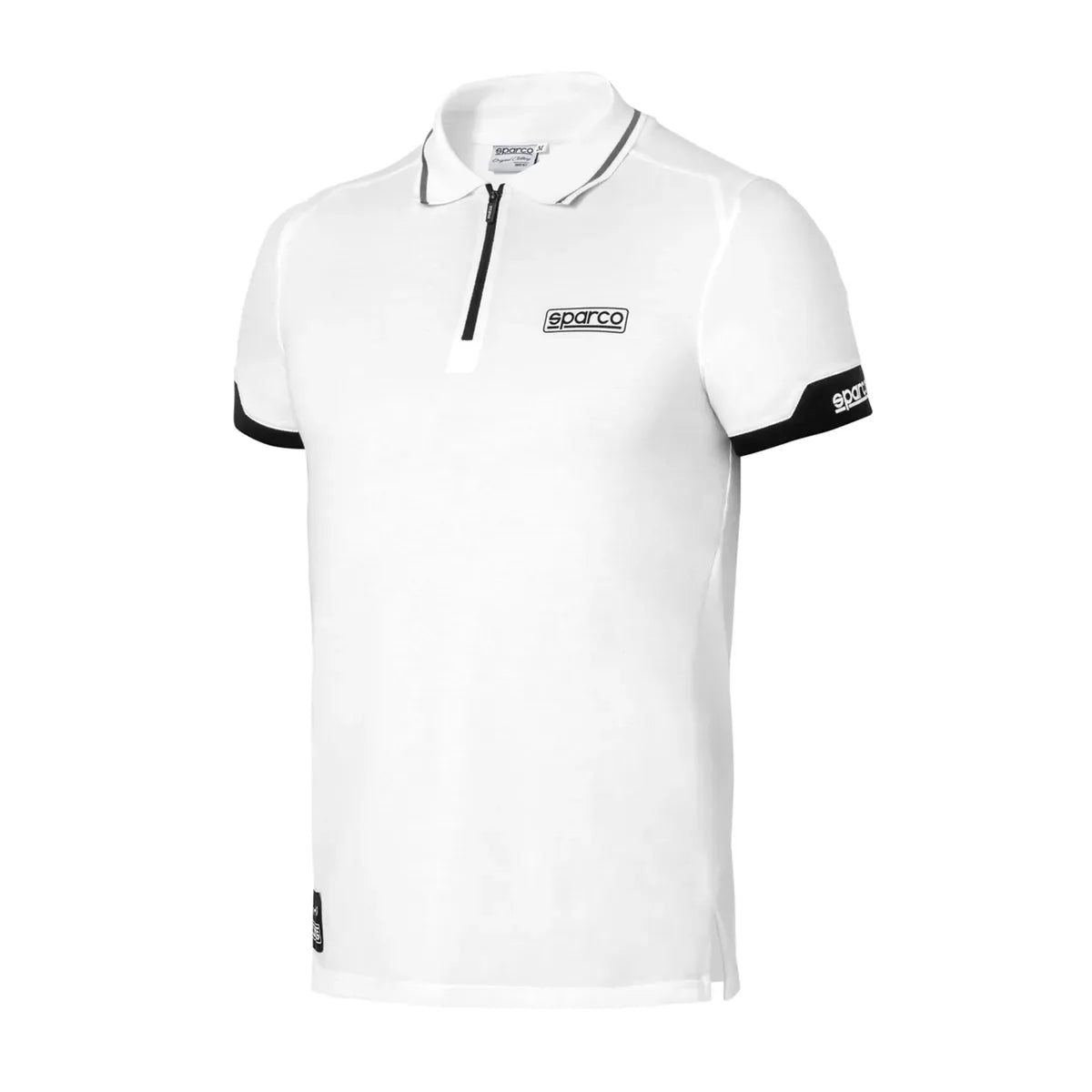 Polo Sparco Zip MY2024 in tessuto tecnico con loghi stampati Bianco