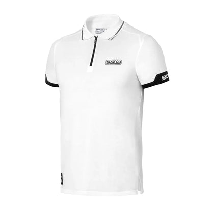 Polo Sparco Zip MY2024 in tessuto tecnico con loghi stampati Bianco