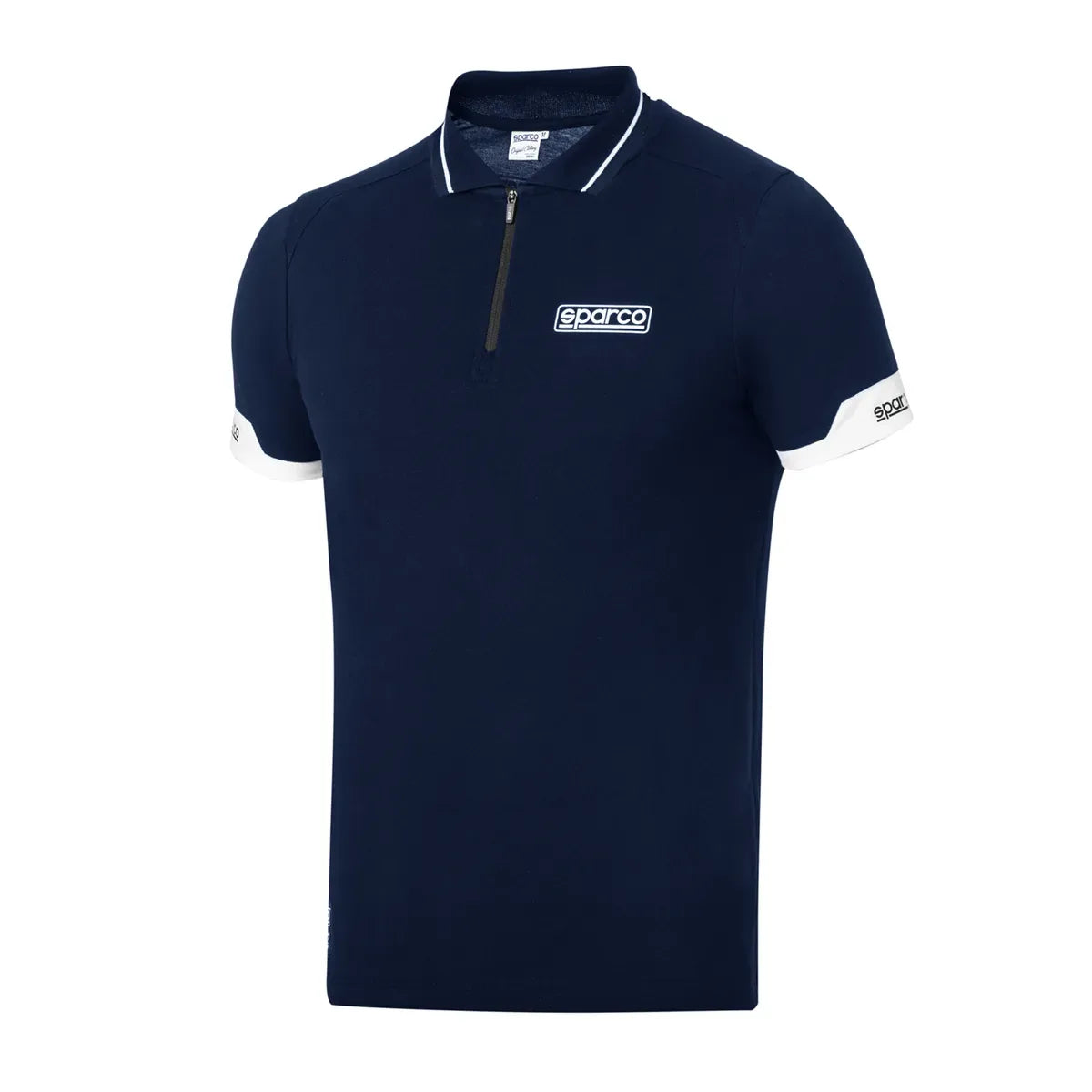 Polo Sparco Zip MY2024 in tessuto tecnico con loghi stampati Blu Marine