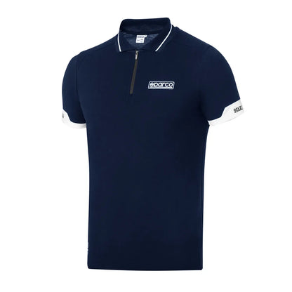 Polo Sparco Zip MY2024 in tessuto tecnico con loghi stampati Blu Marine