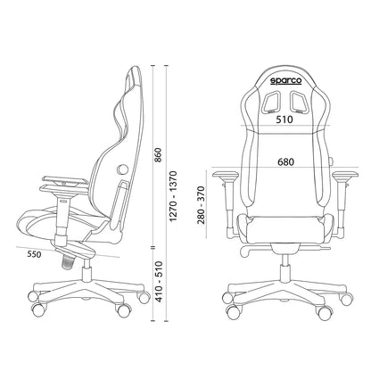 Sedia da ufficio Sparco Icon con seduta sportiva e braccioli 2D Nero / Nero – vista 2