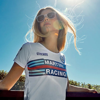T-shirt donna Sparco Martini Racing Lady in cotone elasticizzato bianca – vista 2