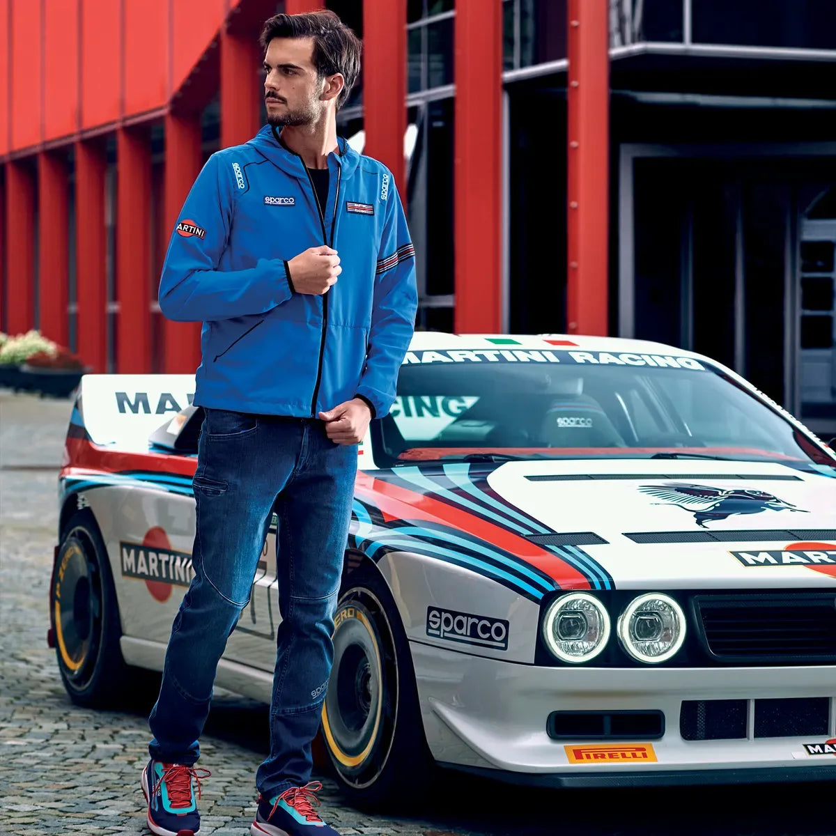 Giacca antivento Sparco Martini Racing Wind Stopper con cappuccio Azzurro – vista 3