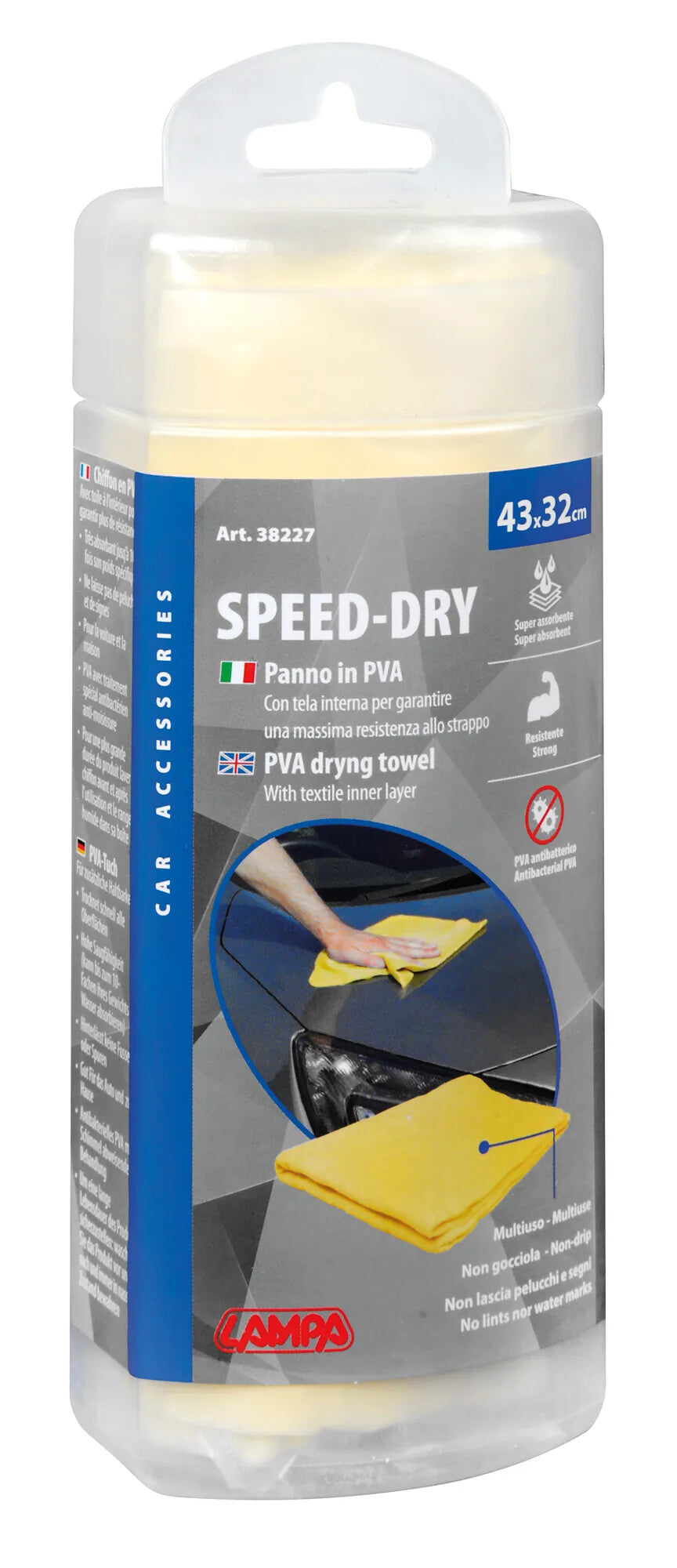 La confezione di Speed-Dry, panno scamosciato sintetico